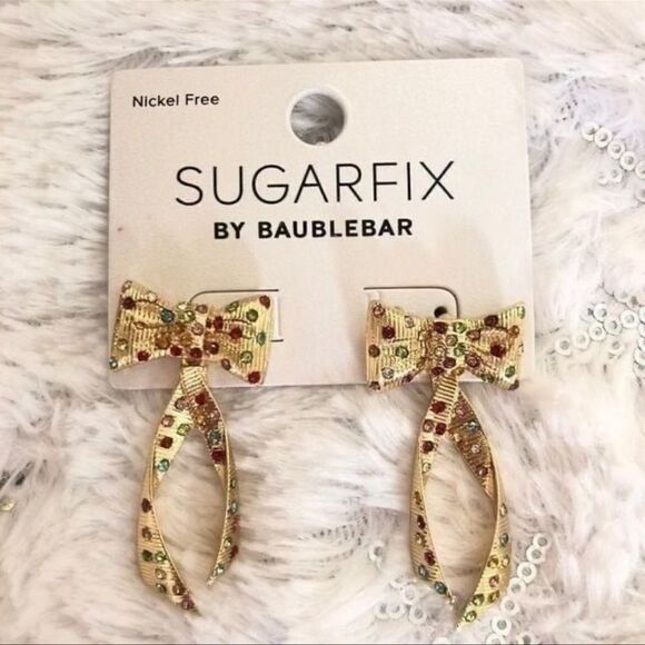 Sugarfix Baublebar Gift Bow Holiday Christmas Drop Earrings NEW - Picture 3 of 5